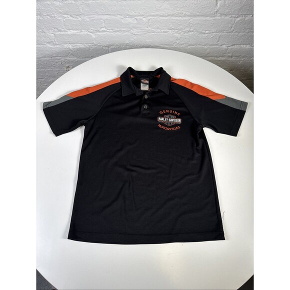 Harley-Davidson Polo Shirt Black Orange Gray Short Sleeve BikeTown Youngstown OH - Picture 1 of 10